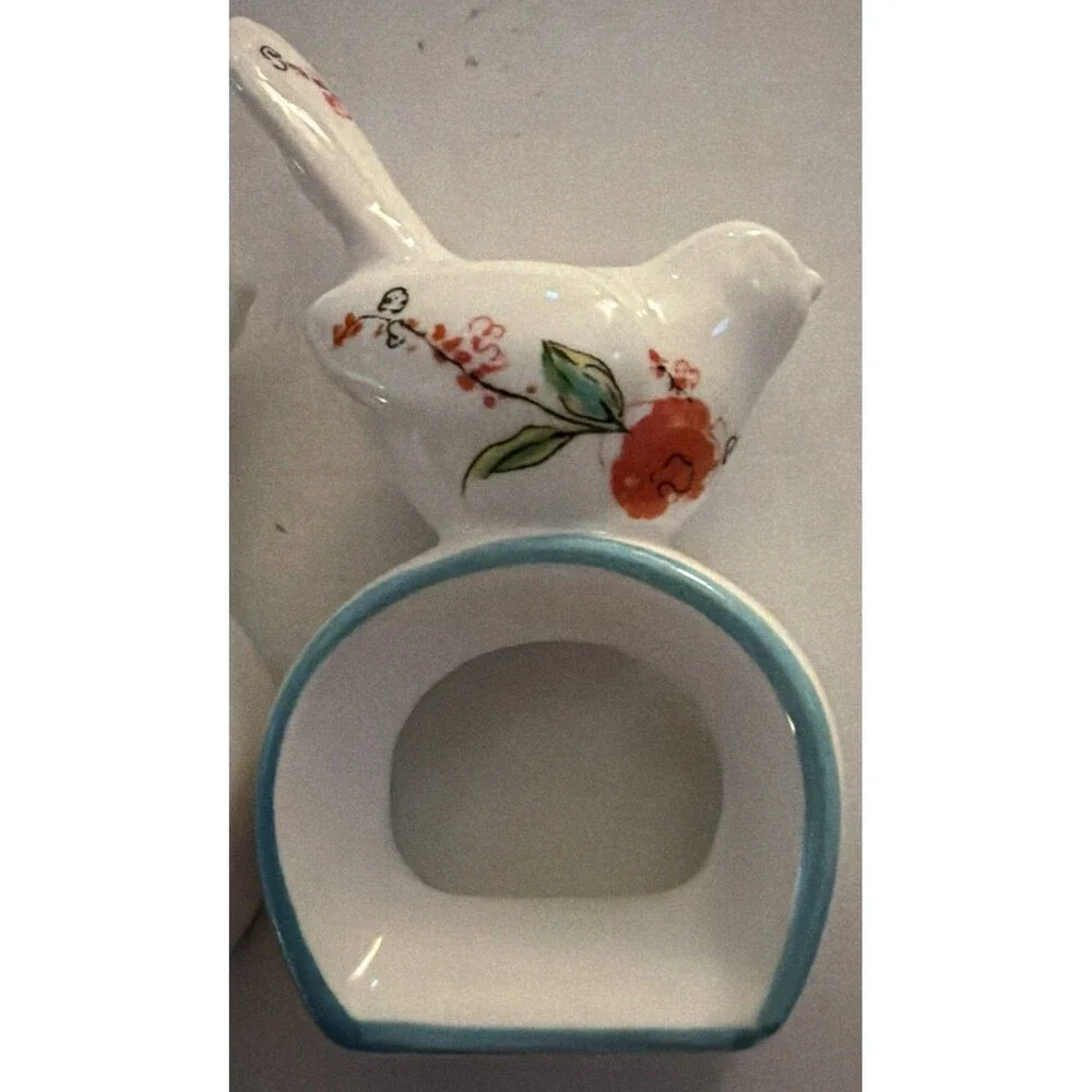 Lot of 3 Porcelain Napkin Ring White Bird Floral